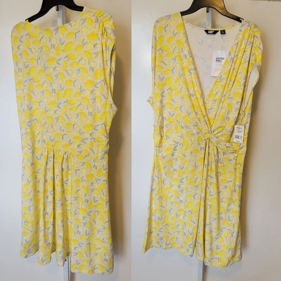 $70 NEW LEMON PRINT 2X STRETCH YELLOW MIDI DRESS LIFE GIVES YOU LEMONS NWT - Picture 6 of 9